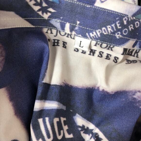 SER.O.YA Top Button Up Long Sleeve Resortwear Retro Graphic Print Blue Large - Picture 5 of 6